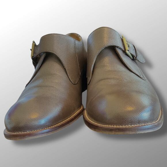 Men's 11.5 M COLE HAAN Classic Single Monk Strap Brown Pebbled Leather Shoes EUC - Picture 8 of 10